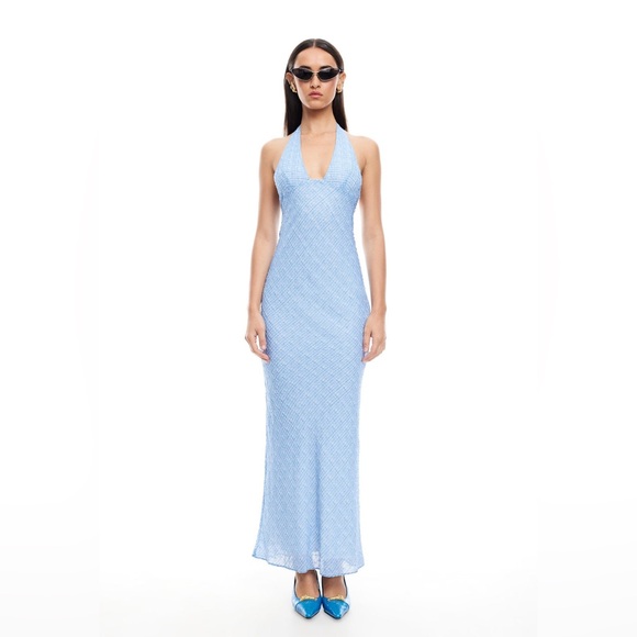 Lioness CARRIE HALTER DRESS | BLUE CHECK B00 - Picture 1 of 7